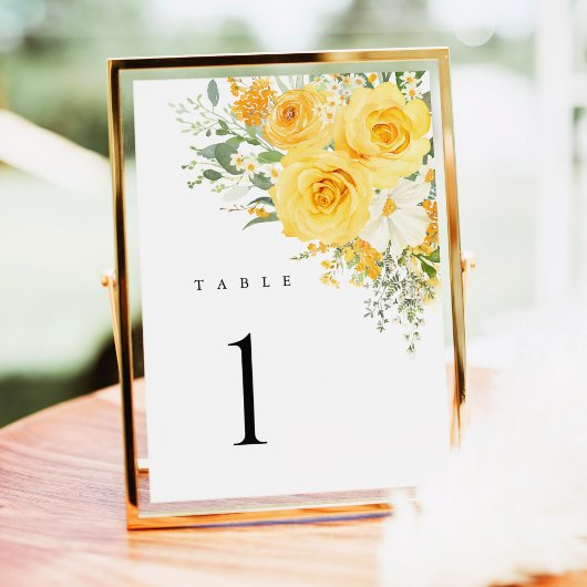 Yellow Floral Rose Wedding Table Numbers