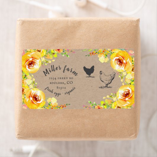 yellow floral rustic script Egg Carton Label (Insitu)