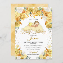 Yellow Floral Sleeping Baby shower Invitation Kaart