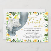 Yellow Floral Sleeping Elephant Trunk Baby shower Kaart (Voorkant)