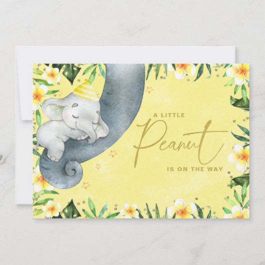 Yellow Floral Sleeping Elephant Trunk Baby shower Kaart (Achterkant)