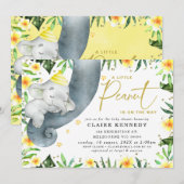 Yellow Floral Sleeping Elephant Trunk Baby shower Kaart (Voorkant / Achterkant)