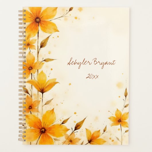 Yellow Floral Spiral-bound Abstract Botanical Planner (Voorkant)