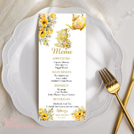 Yellow Floral tea cups with teapot baby shower Menu