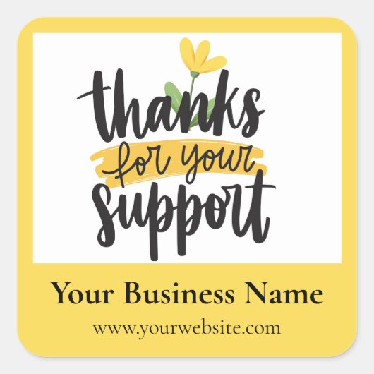 Yellow Floral Thank you business packaging sticker (Voorkant)