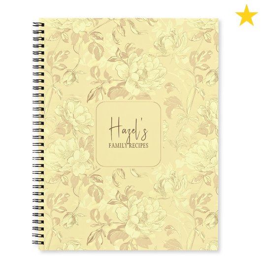Yellow Floral Toile Flower Custom Name Recipe Notitieboek