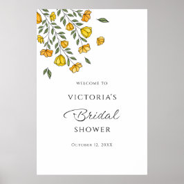 Yellow Floral Vine Bridal Shower Welcome Sign Poster