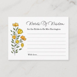 Yellow Floral Vine Bridal Shower Wisdom Cards Informatiekaartje