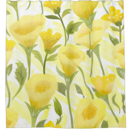 Yellow Floral Watercolor Painting Douchegordijn