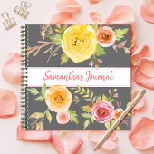 Yellow floral waterverf aangepaste script journaal notitieboek