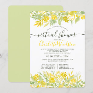 Yellow Floral waterverf script virtual shower Kaart