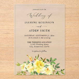 Yellow Floral Wedding Acryl Uitnodigingen