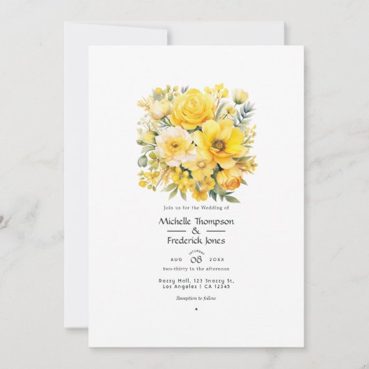 Yellow Floral Wedding Kaart (Voorkant)