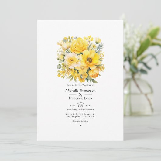 Yellow Floral Wedding Kaart (Staand voorkant)