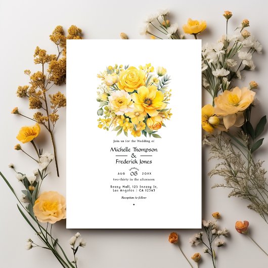 Yellow Floral Wedding Kaart