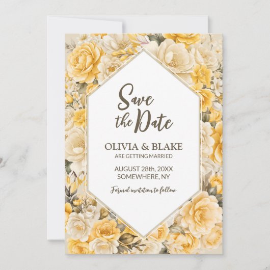 Yellow Floral Wedding Save The Date (Voorkant)