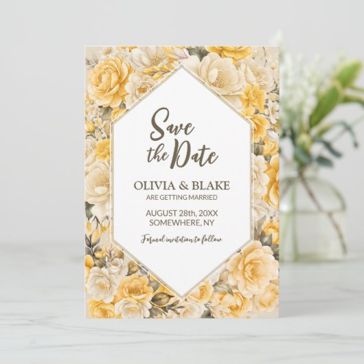 Yellow Floral Wedding Save The Date (Staand voorkant)