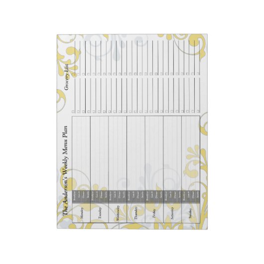 Yellow Floral Weekly Personalized Menu Planner Notitieblok (Linkerzijde)
