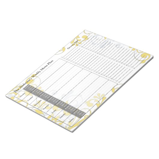 Yellow Floral Weekly Personalized Menu Planner Notitieblok (Schuin)