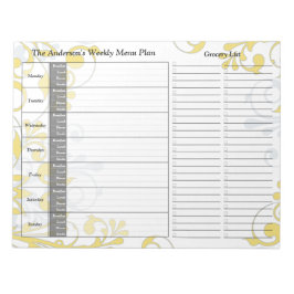 Yellow Floral Weekly Personalized Menu Planner Notitieblok