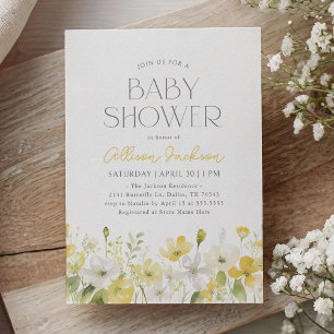 Yellow Floral Wildflower Baby shower Uitnodiging