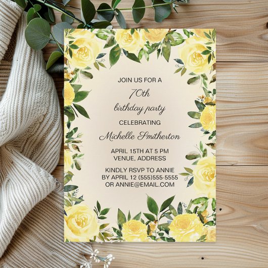 Yellow Floral Woman's 70e verjaardag Kaart