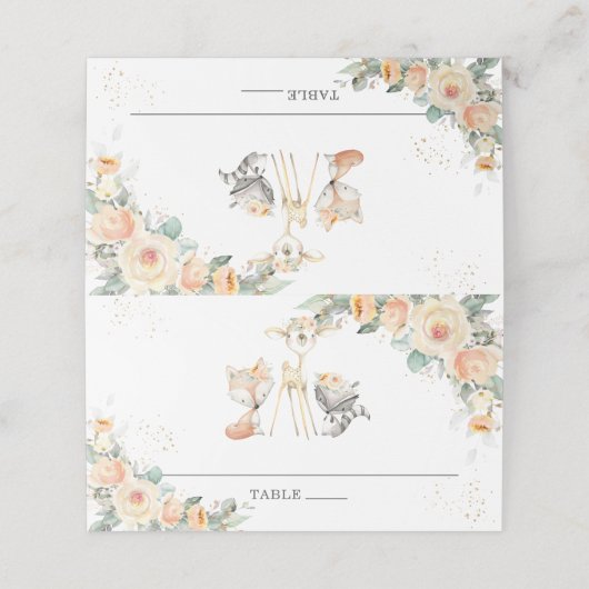 Yellow Floral Woodland Animals Baby shower Party Plaatskaartje (Buitenkant ongevouwen)