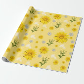 Yellow Floral Wrapping Paper Cadeaupapier (Uitgerold)