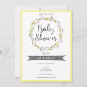 Yellow Floral Wreath Baby shower Invitation Kaart (Voorkant)