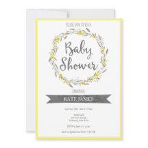 Yellow Floral Wreath Baby shower Invitation