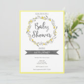 Yellow Floral Wreath Baby shower Invitation Kaart (Staand voorkant)