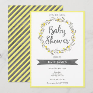 Yellow Floral Wreath Baby shower Invitation Kaart