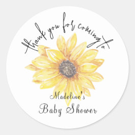 Yellow Floral Zonnebloem Baby shower Dank u Ronde Sticker
