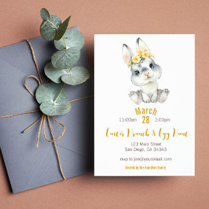 Yellow Florals Easter Bunny Egg Hunt Invitation Kaart