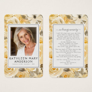 Yellow Florals Foto Funeral Memorial Prayer Kaart