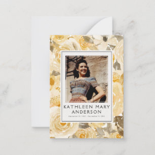 Yellow Florals Foto Funeral Memorial Prayer Kaart Notitiekaartje