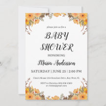 Yellow Flower Baby Girl Baby shower Invitation