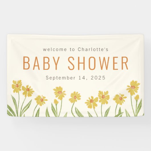 Yellow Flower Baby shower Welkom Spandoek (Horizontaal)