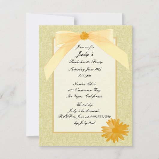 Yellow Flower Bachelorette Party Invitation Kaart (Voorkant)