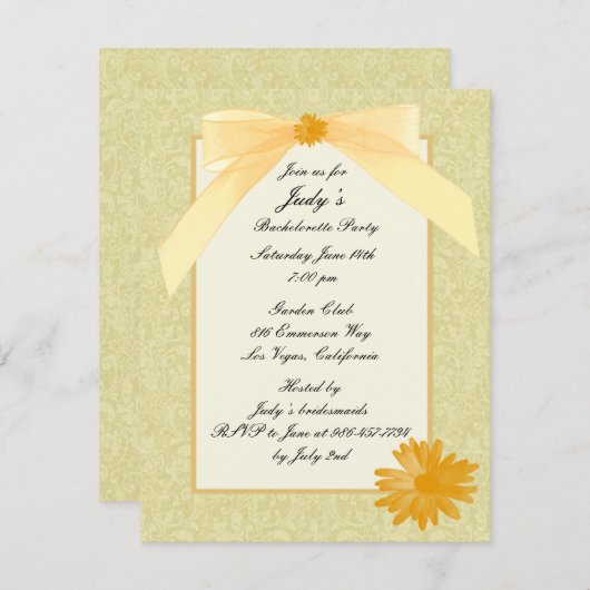 Yellow Flower Bachelorette Party Invitation Kaart (Voorkant / Achterkant)