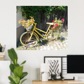 Yellow Flower Bike op straat Poster (Thuiskantoor)