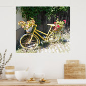 Yellow Flower Bike op straat Poster (Keuken)