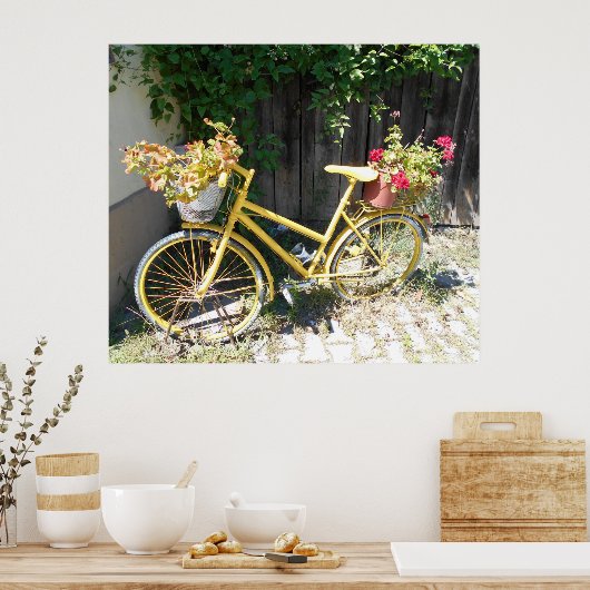 Yellow Flower Bike op straat Poster (Keuken)