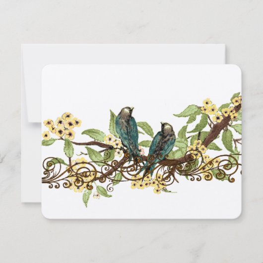Yellow Flower Branch Birds Bruiloft RSVP (Voorkant)