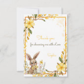 Yellow Flower Cute Bunny Spring Easter Baby Shower Bedankkaart (Voorkant)