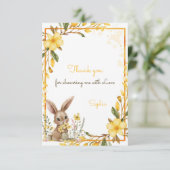 Yellow Flower Cute Bunny Spring Easter Baby Shower Bedankkaart (Staand voorkant)
