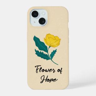 Yellow Flower & Green Leaves Motivatie hoesje iPhone 15 Case