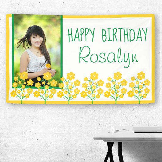 Yellow Flower Happy Birthday Foto Spandoek