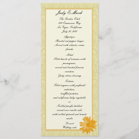 Yellow Flower Menu Kaart (Voorkant)