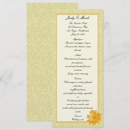 Yellow Flower Menu Kaart (Voorkant / Achterkant)